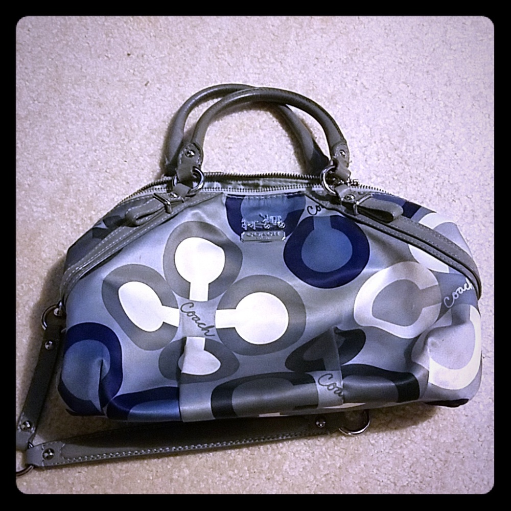 Grey and Blue Coach Purse
